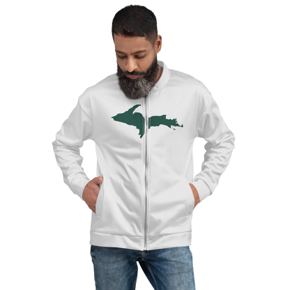 Michigan Upper Peninsula Bomber Jacket (w/ Large Green UP Outline) | Birch Bark White