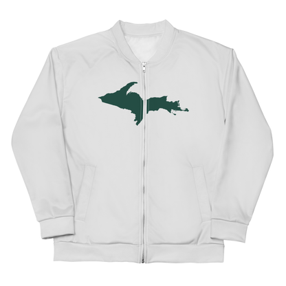 Michigan Upper Peninsula Bomber Jacket (w/ Large Green UP Outline) | Birch Bark White