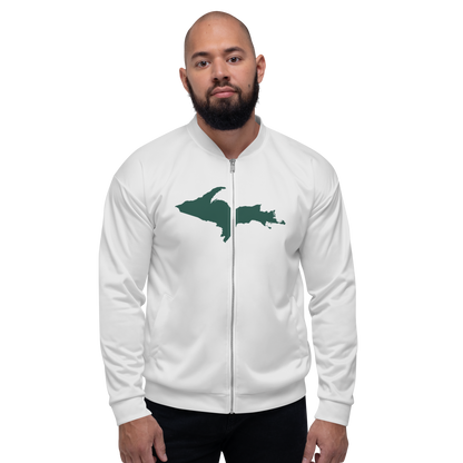 Michigan Upper Peninsula Bomber Jacket (w/ Large Green UP Outline) | Birch Bark White