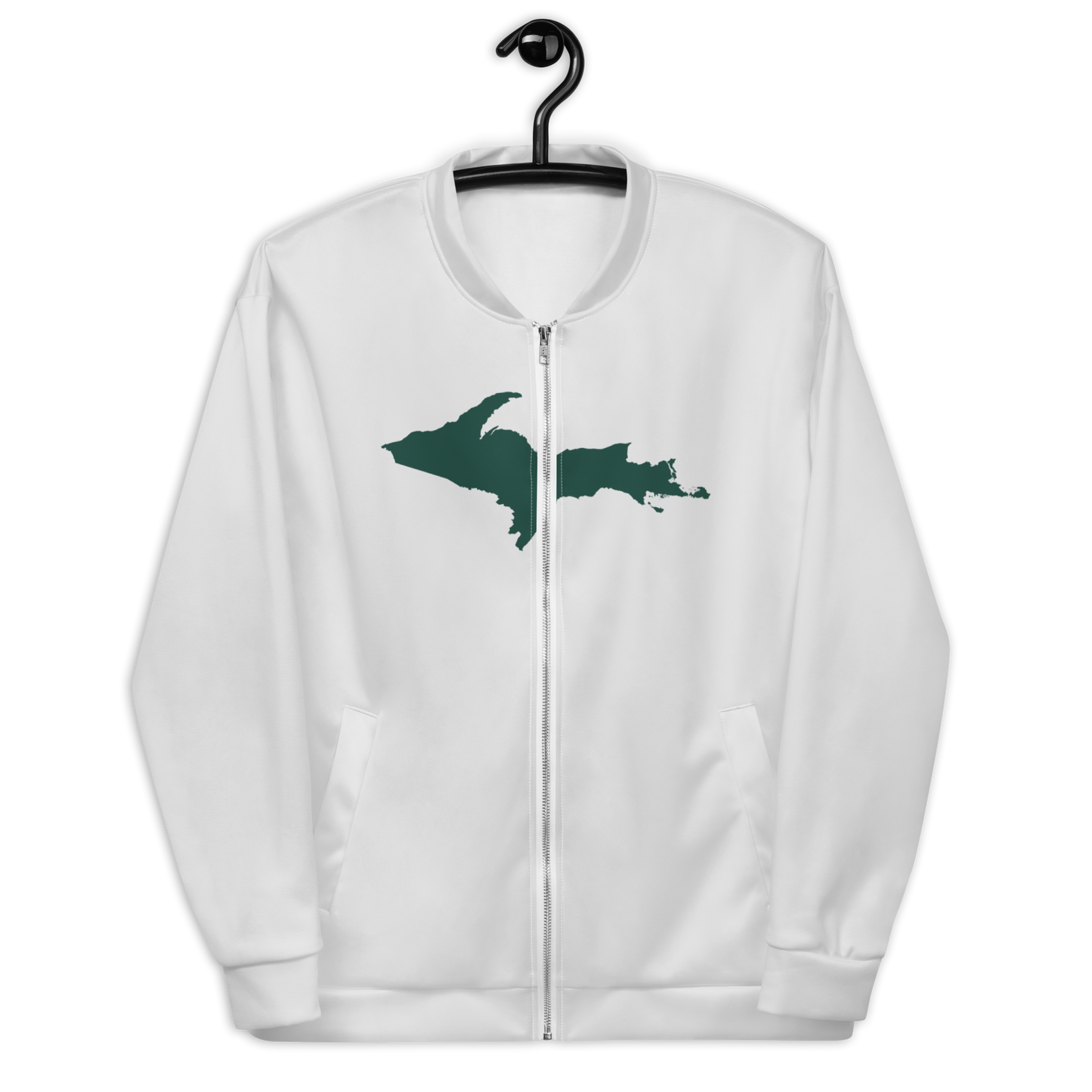 Michigan Upper Peninsula Bomber Jacket (w/ Large Green UP Outline) | Birch Bark White