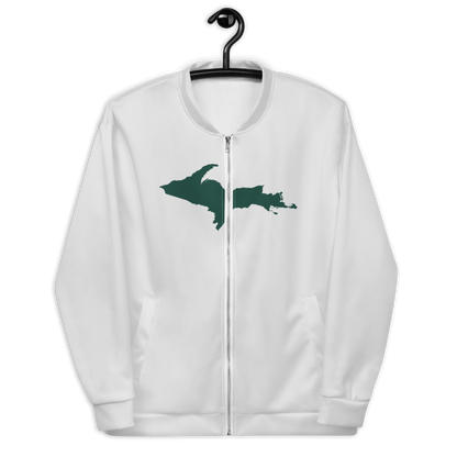 Michigan Upper Peninsula Bomber Jacket (w/ Large Green UP Outline) | Birch Bark White