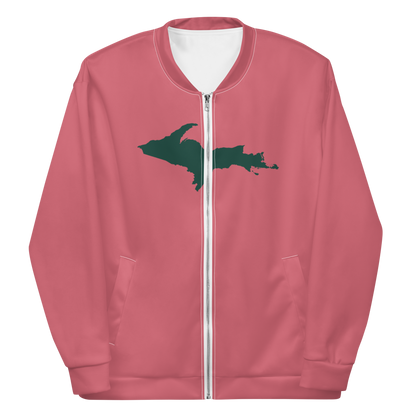 Michigan Upper Peninsula Bomber Jacket (w/ Large Green UP Outline) | Watermelon Pink