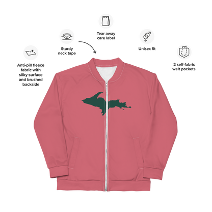 Michigan Upper Peninsula Bomber Jacket (w/ Large Green UP Outline) | Watermelon Pink