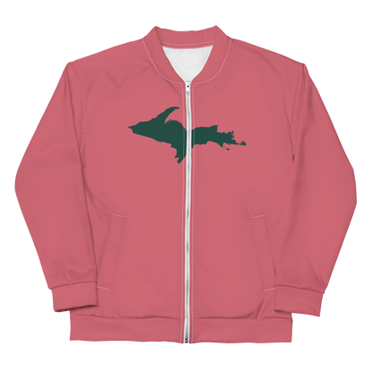 Michigan Upper Peninsula Bomber Jacket (w/ Large Green UP Outline) | Watermelon Pink