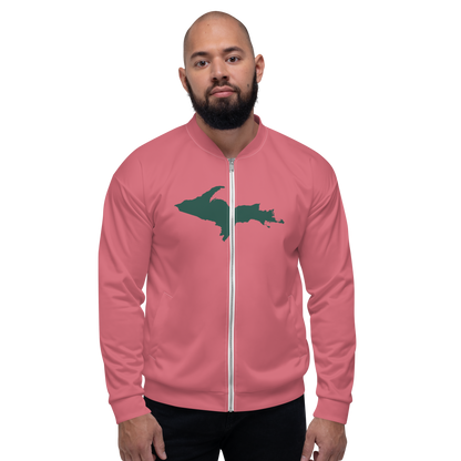 Michigan Upper Peninsula Bomber Jacket (w/ Large Green UP Outline) | Watermelon Pink