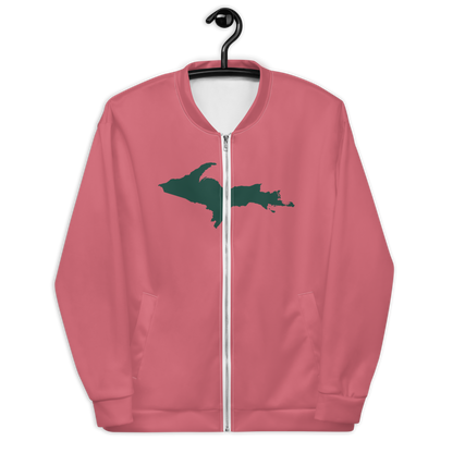 Michigan Upper Peninsula Bomber Jacket (w/ Large Green UP Outline) | Watermelon Pink