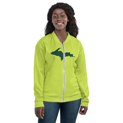 Michigan Upper Peninsula Bomber Jacket (w/ Large Green UP Outline) | Gooseberry Green