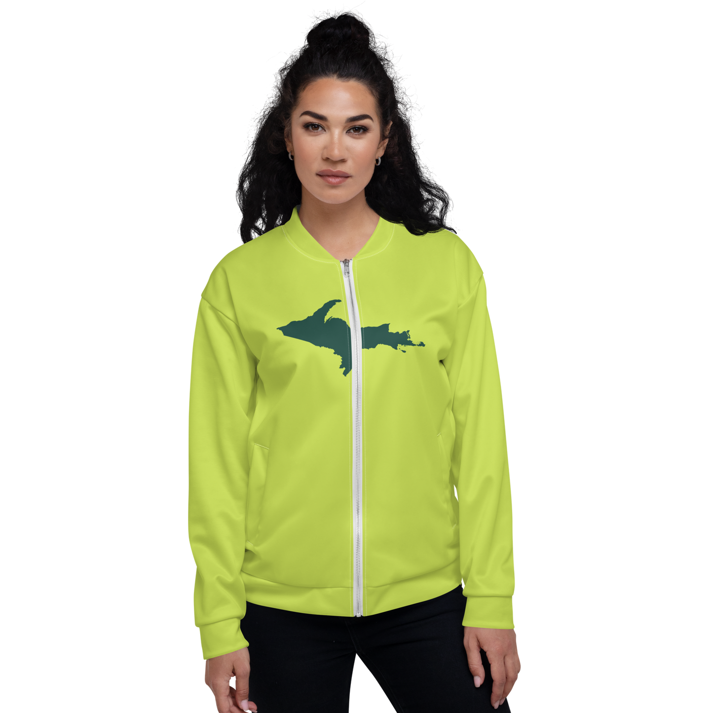 Michigan Upper Peninsula Bomber Jacket (w/ Large Green UP Outline) | Gooseberry Green