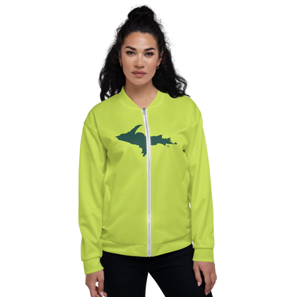 Michigan Upper Peninsula Bomber Jacket (w/ Large Green UP Outline) | Gooseberry Green