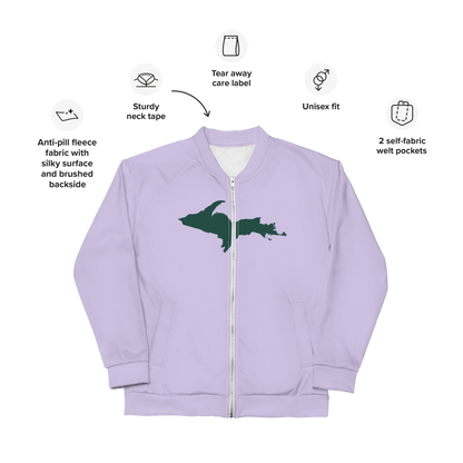 Michigan Upper Peninsula Bomber Jacket (w/ Large Green UP Outline) | Lavender