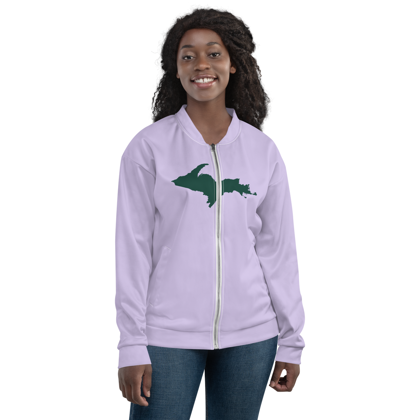 Michigan Upper Peninsula Bomber Jacket (w/ Large Green UP Outline) | Lavender