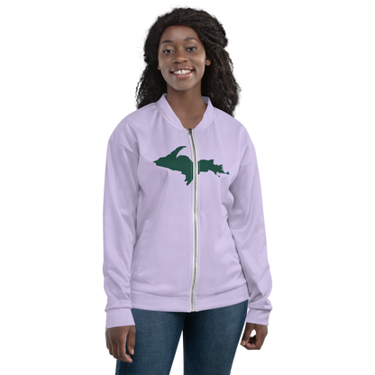 Michigan Upper Peninsula Bomber Jacket (w/ Large Green UP Outline) | Lavender