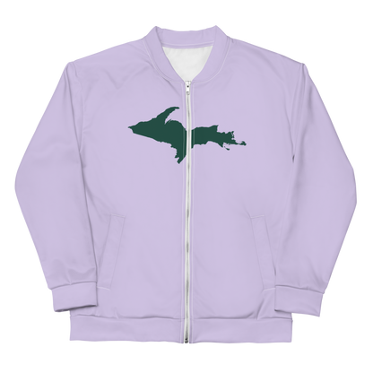 Michigan Upper Peninsula Bomber Jacket (w/ Large Green UP Outline) | Lavender