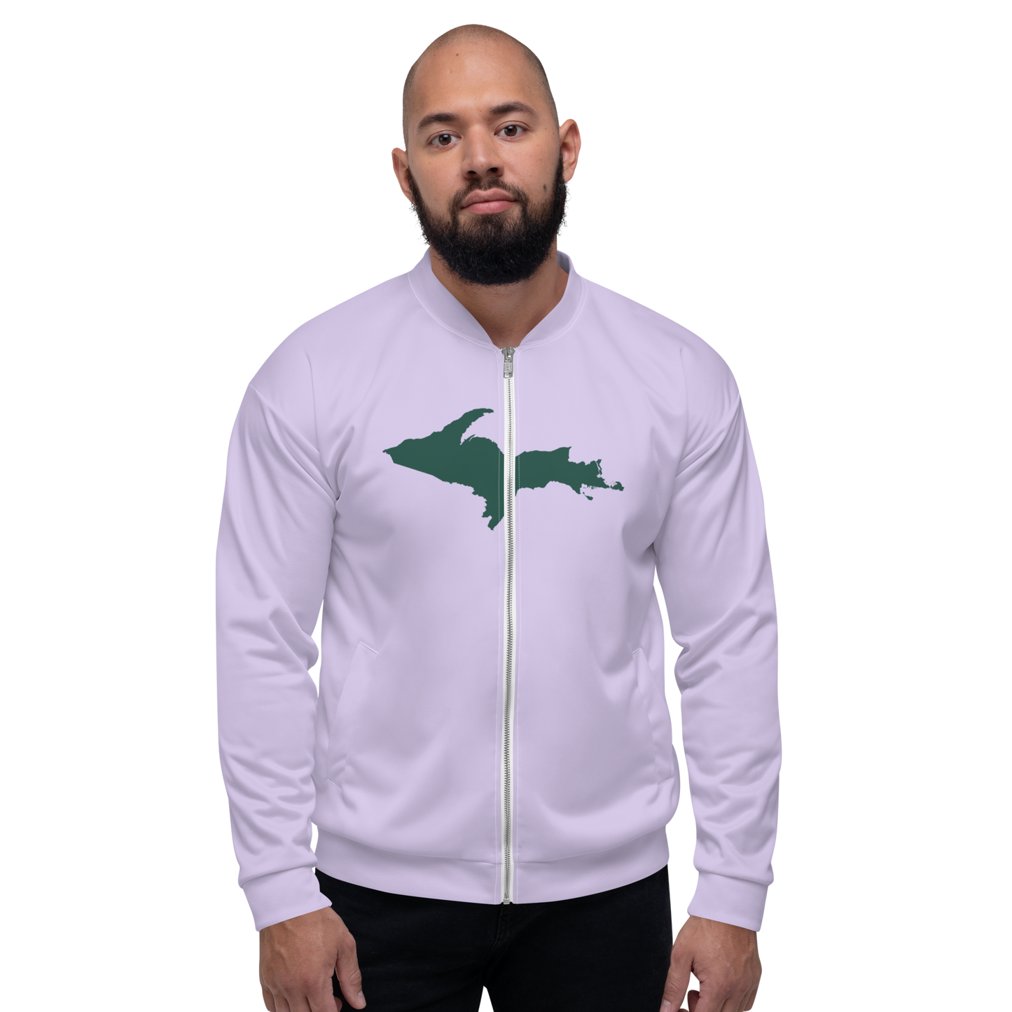 Michigan Upper Peninsula Bomber Jacket (w/ Large Green UP Outline) | Lavender