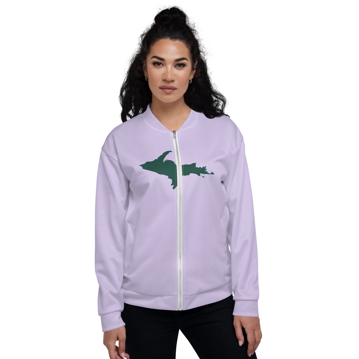 Michigan Upper Peninsula Bomber Jacket (w/ Large Green UP Outline) | Lavender