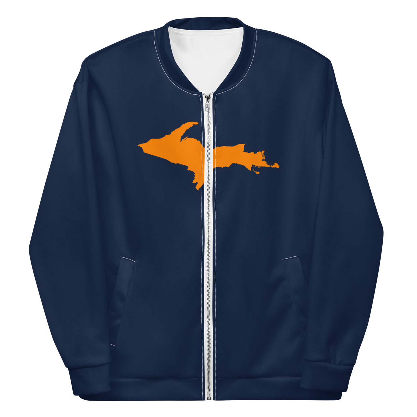 Michigan Upper Peninsula Bomber Jacket (w/ Large Orange UP Outline) | Navy