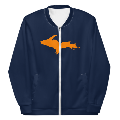 Michigan Upper Peninsula Bomber Jacket (w/ Large Orange UP Outline) | Navy