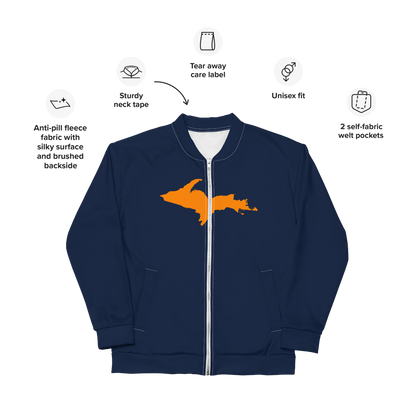 Michigan Upper Peninsula Bomber Jacket (w/ Large Orange UP Outline) | Navy