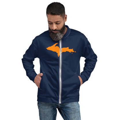 Michigan Upper Peninsula Bomber Jacket (w/ Large Orange UP Outline) | Navy