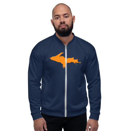 Michigan Upper Peninsula Bomber Jacket (w/ Large Orange UP Outline) | Navy