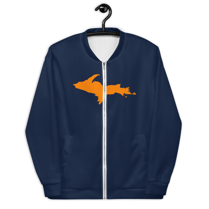 Michigan Upper Peninsula Bomber Jacket (w/ Large Orange UP Outline) | Navy