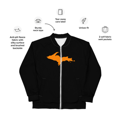 Michigan Upper Peninsula Bomber Jacket (w/ Large Orange UP Outline) | Black