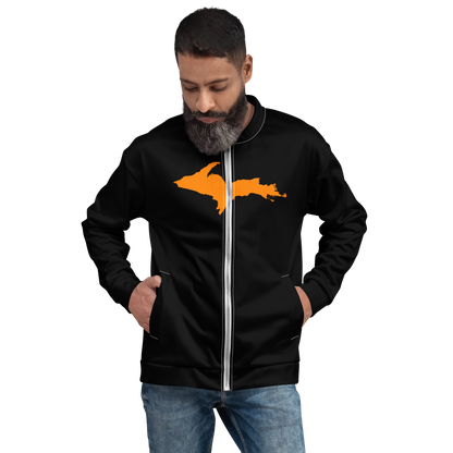 Michigan Upper Peninsula Bomber Jacket (w/ Large Orange UP Outline) | Black