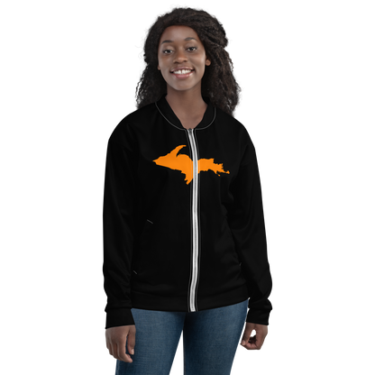 Michigan Upper Peninsula Bomber Jacket (w/ Large Orange UP Outline) | Black