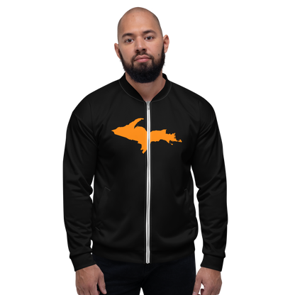 Michigan Upper Peninsula Bomber Jacket (w/ Large Orange UP Outline) | Black