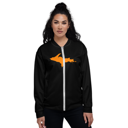 Michigan Upper Peninsula Bomber Jacket (w/ Large Orange UP Outline) | Black