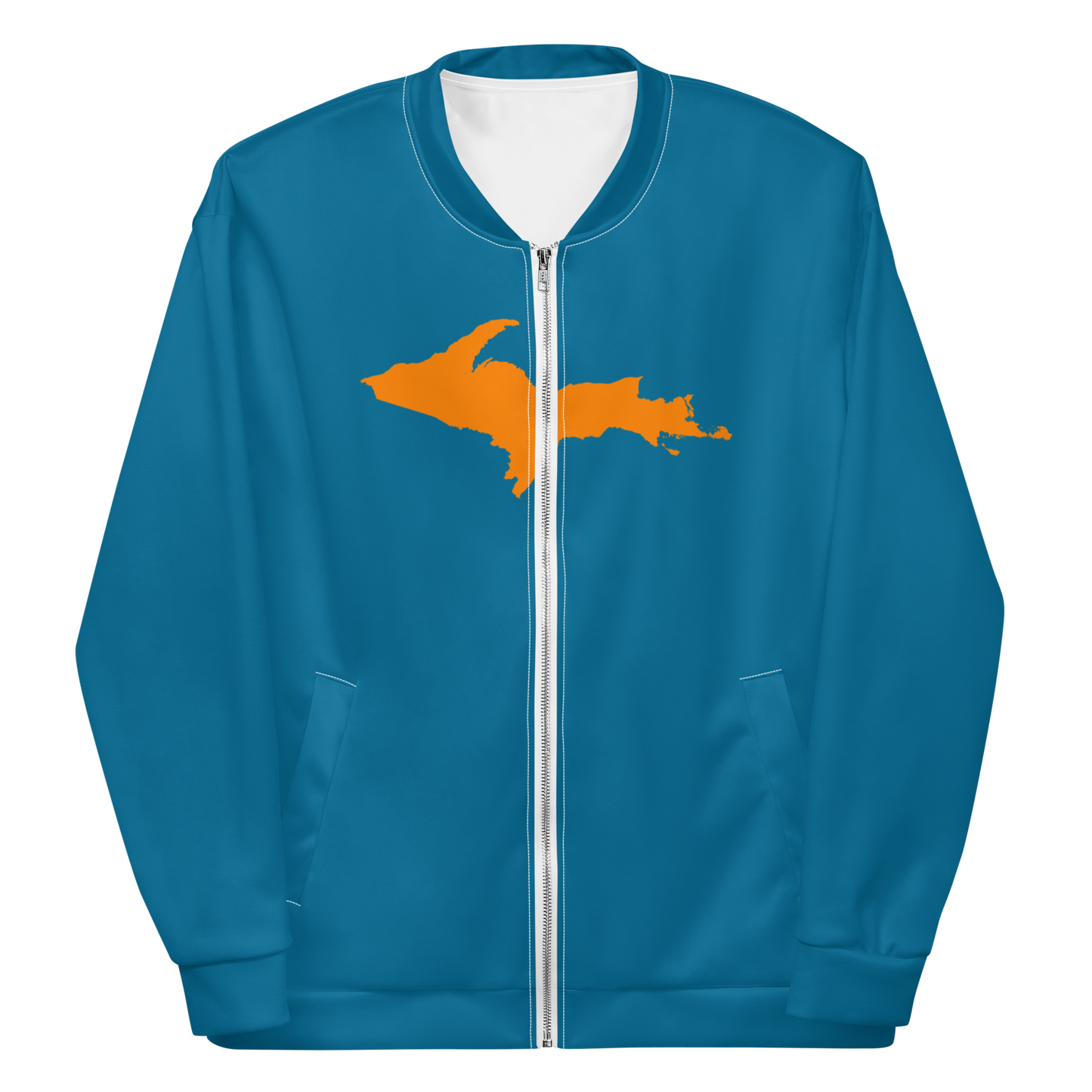 Michigan Upper Peninsula Bomber Jacket (w/ Large Orange UP Outline) | Cerulean