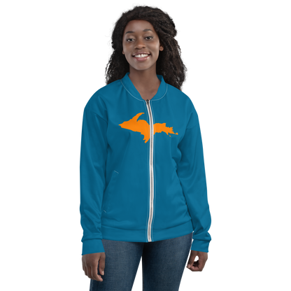 Michigan Upper Peninsula Bomber Jacket (w/ Large Orange UP Outline) | Cerulean