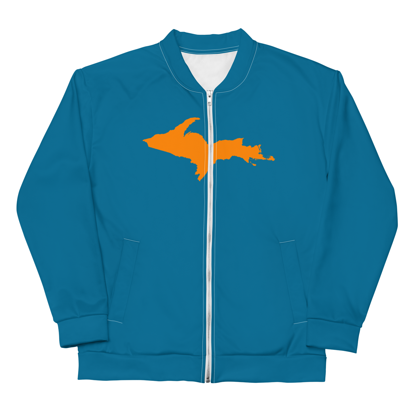 Michigan Upper Peninsula Bomber Jacket (w/ Large Orange UP Outline) | Cerulean