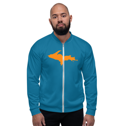 Michigan Upper Peninsula Bomber Jacket (w/ Large Orange UP Outline) | Cerulean