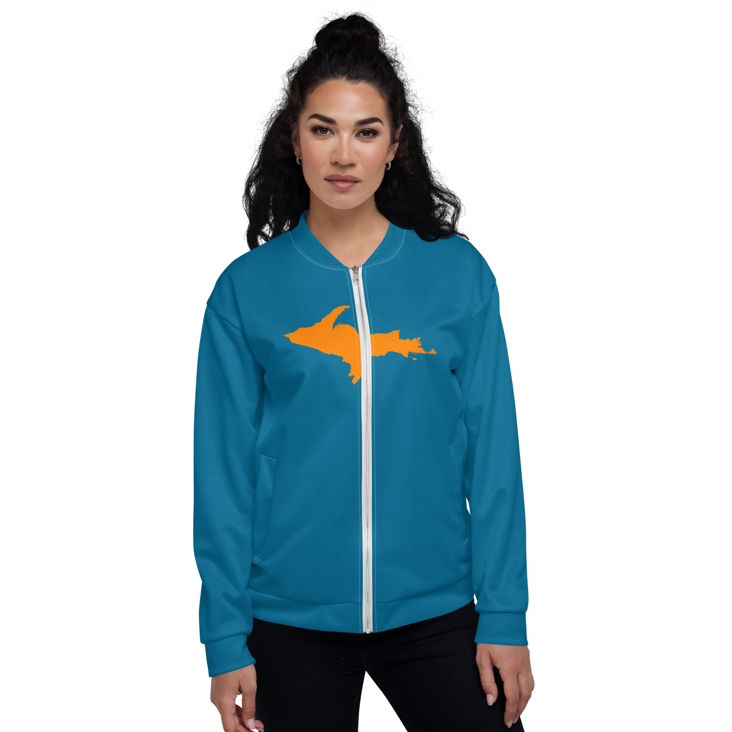 Michigan Upper Peninsula Bomber Jacket (w/ Large Orange UP Outline) | Cerulean