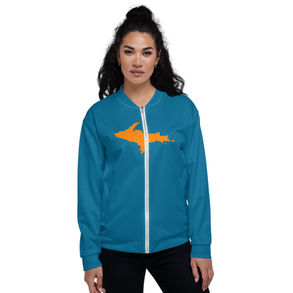 Michigan Upper Peninsula Bomber Jacket (w/ Large Orange UP Outline) | Cerulean