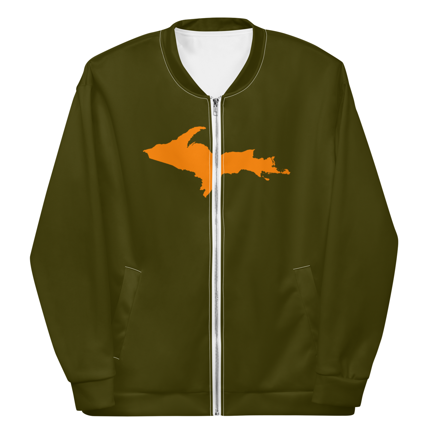 Michigan Upper Peninsula Bomber Jacket (w/ Large Orange UP Outline) | Military Green