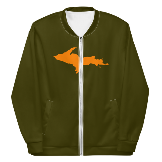 Michigan Upper Peninsula Bomber Jacket (w/ Large Orange UP Outline) | Military Green