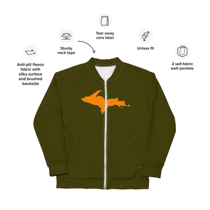 Michigan Upper Peninsula Bomber Jacket (w/ Large Orange UP Outline) | Military Green