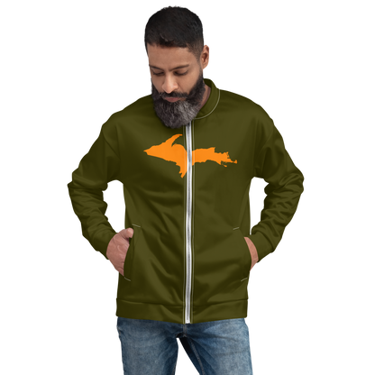 Michigan Upper Peninsula Bomber Jacket (w/ Large Orange UP Outline) | Military Green