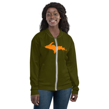 Michigan Upper Peninsula Bomber Jacket (w/ Large Orange UP Outline) | Military Green