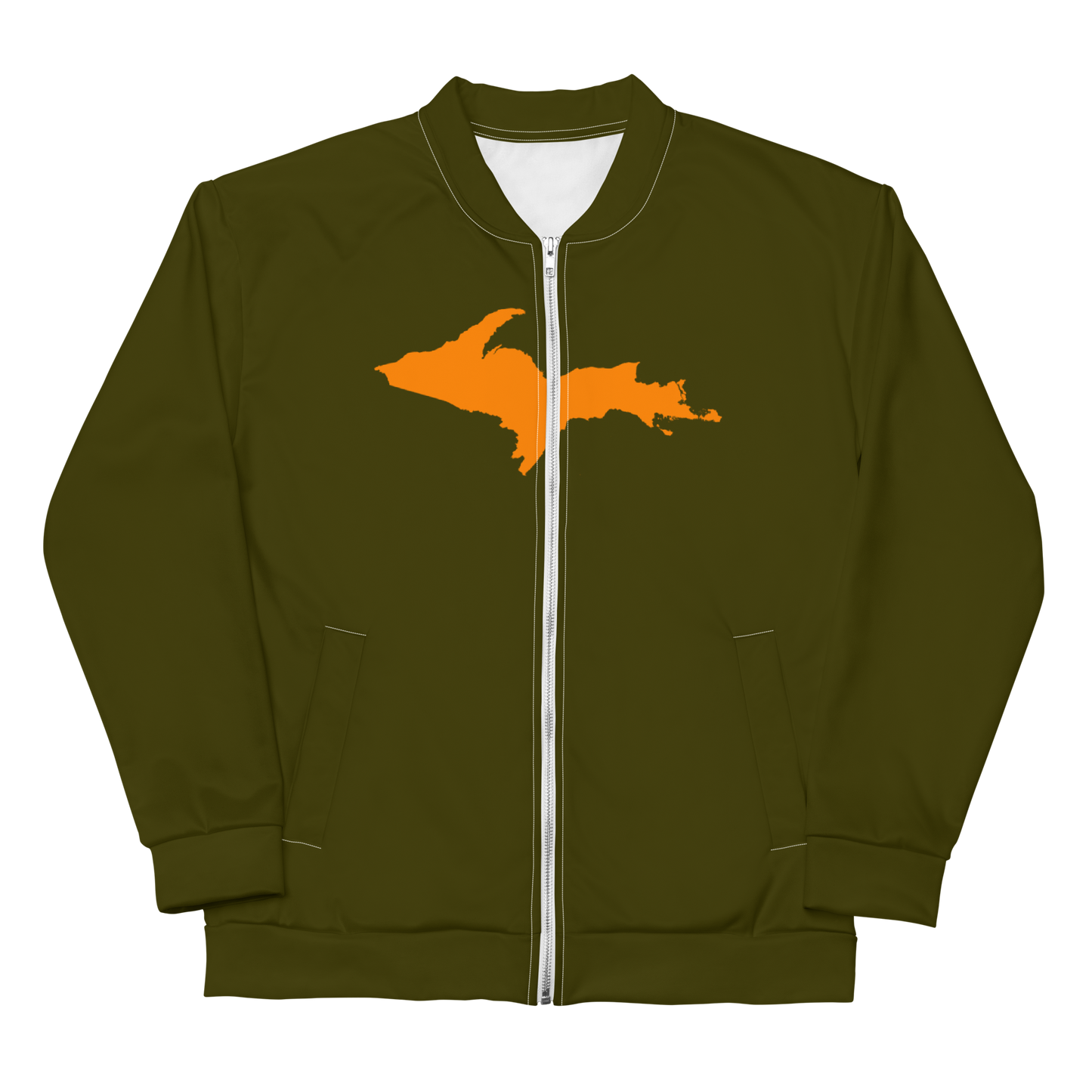 Michigan Upper Peninsula Bomber Jacket (w/ Large Orange UP Outline) | Military Green