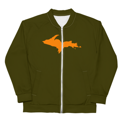 Michigan Upper Peninsula Bomber Jacket (w/ Large Orange UP Outline) | Military Green