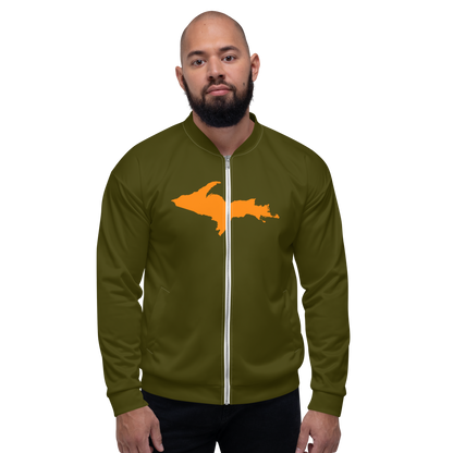 Michigan Upper Peninsula Bomber Jacket (w/ Large Orange UP Outline) | Military Green