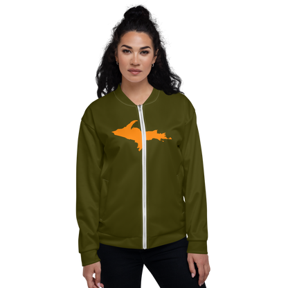 Michigan Upper Peninsula Bomber Jacket (w/ Large Orange UP Outline) | Military Green