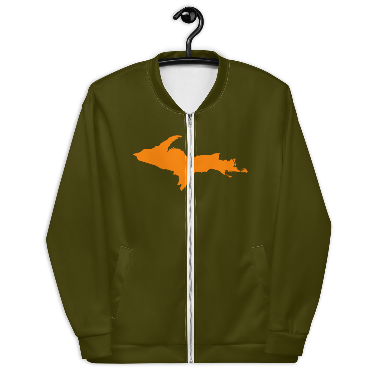 Michigan Upper Peninsula Bomber Jacket (w/ Large Orange UP Outline) | Military Green