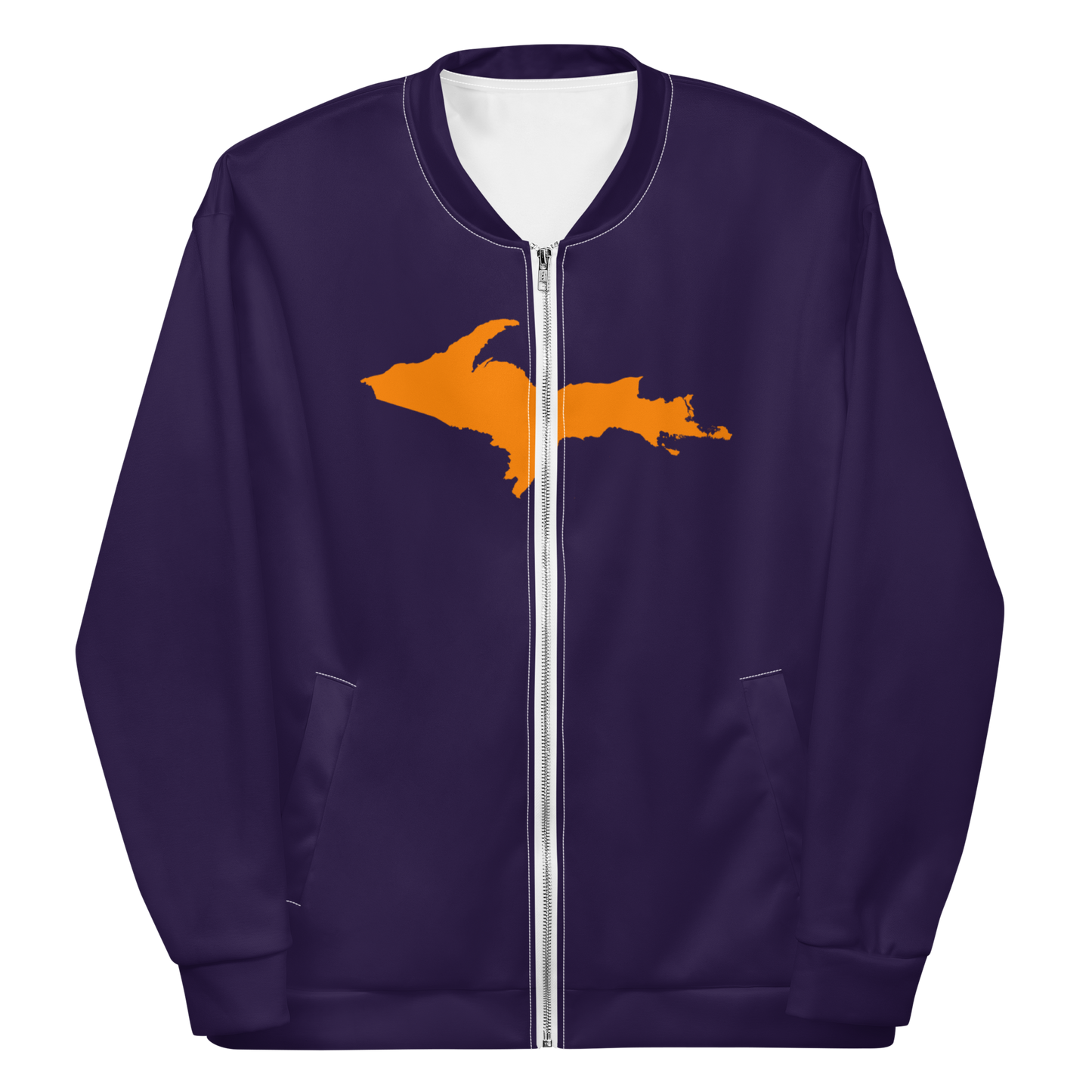 Michigan Upper Peninsula Bomber Jacket (w/ Large Orange UP Outline) | Blackcurrant Color