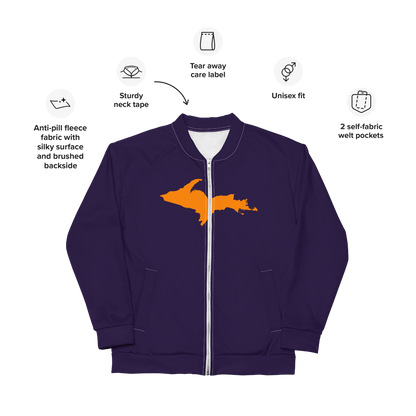 Michigan Upper Peninsula Bomber Jacket (w/ Large Orange UP Outline) | Blackcurrant Color