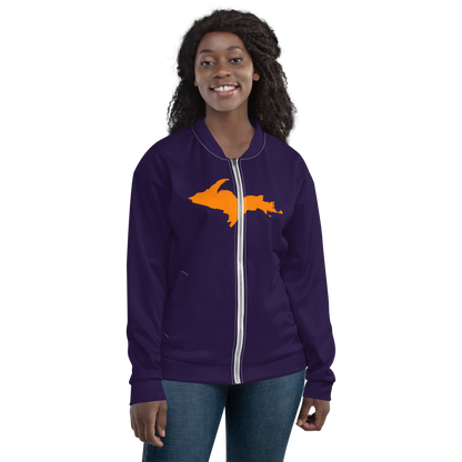 Michigan Upper Peninsula Bomber Jacket (w/ Large Orange UP Outline) | Blackcurrant Color