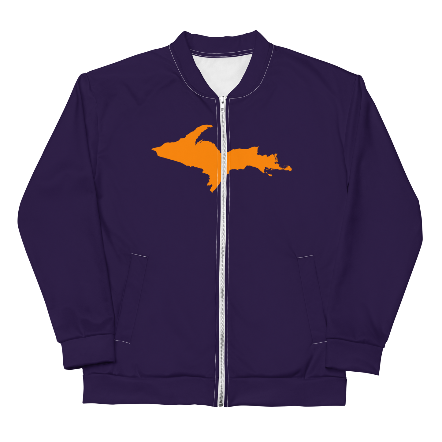 Michigan Upper Peninsula Bomber Jacket (w/ Large Orange UP Outline) | Blackcurrant Color